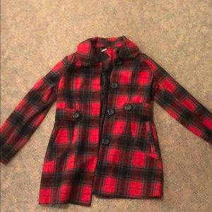 Red black and grey dress peacoat